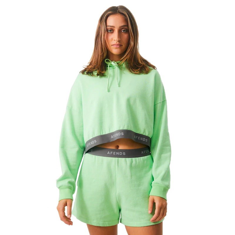 Afends Homebase Hemp Ladies Cropped Hoodie Lime Green Small Lime Green