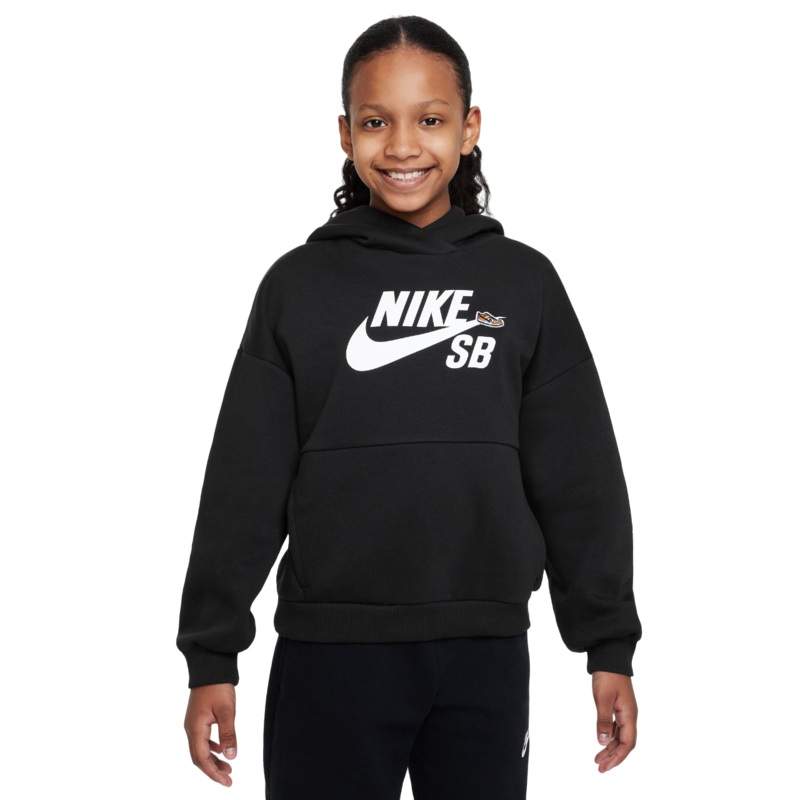 “Icon Fleece EasyOn” Big Kids’ Oversized Pullover Hoodie – Black/Black/White S