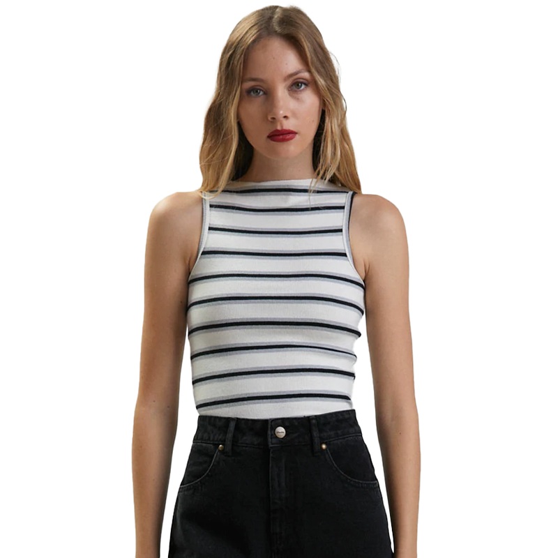 Afends Moby Hemp Striped Ladies High Neck Tank Shadow XS Shadow