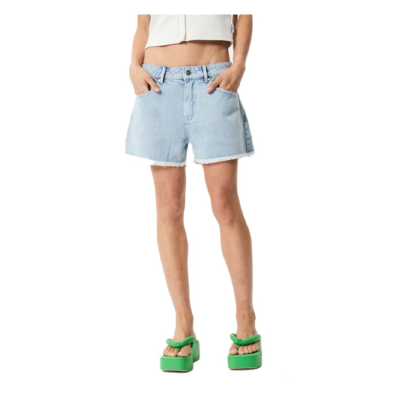 Afends Isabella Hemp Ladies Denim Low Rise Shorts Vintage Blue 26 Vintage Blue